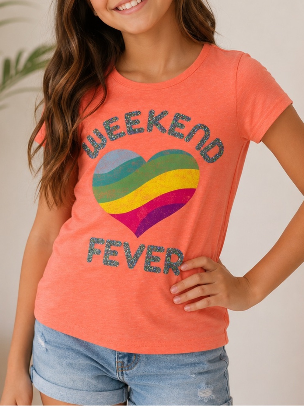 Arizona Jean Company Coral 'Weekend Fever' Heart Graphic Tee